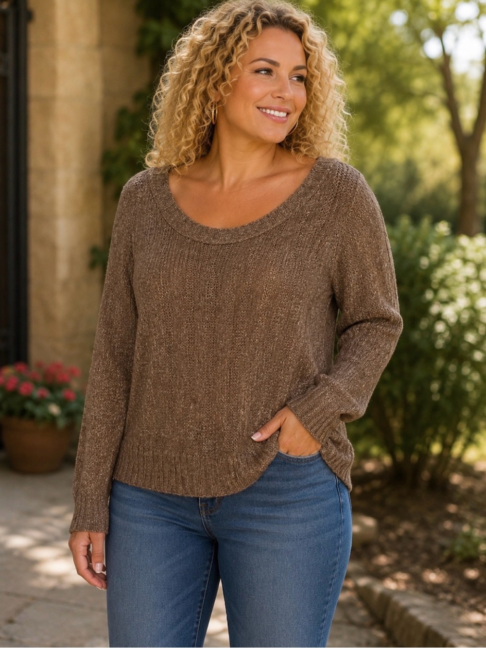 Aerie brown crewneck knit sweater